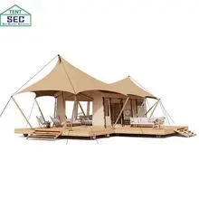 Tenda de Luxo Dupla de Aço Prefabricada EcoGreen Espaçosa e Impermeável para Resort 4 Estações Pentágono