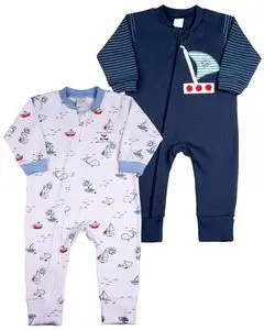 Baby Boy's Suede Zipper Romper, Printed and Plain 2-Piece...