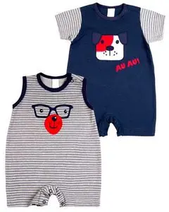 Conjunto de 2 piezas de mono corto de gamuza lisa y a rayas para...