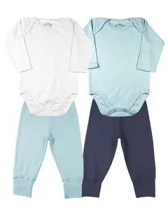 Kit Bebê 4 Peças - 2 Body Manga Longa e 2 Calças Pé Reversível...