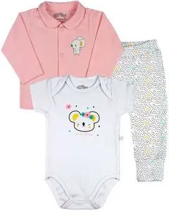 Conjunto para niña en ante liso y ante estampado con koala - Rosa