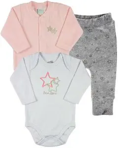 Plush Baby Girl Set, Bodysuit and Star Embroidered Trousers -...