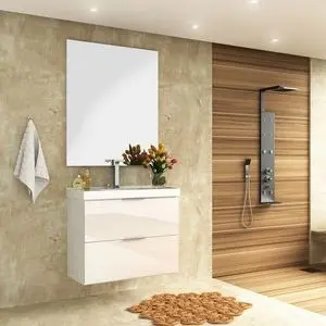 Conjunto de mueble de baño, espejo y lavabo Pietra 80 Blanco/...