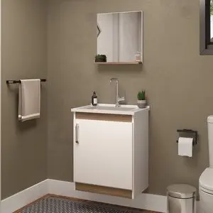 Economical Bathroom Set with Cabinet, Mirror and Sink in White...
