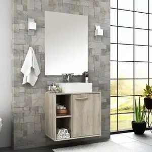 Conjunto de balcão, espelheira e pia para banheiro Anne 60cm