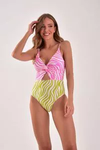 Traje de baño con estampado de cebra corte de moda 