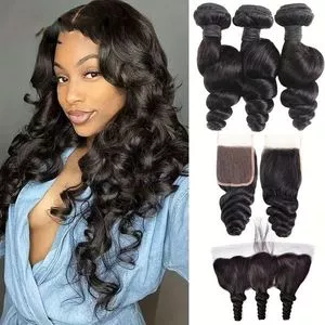 Brazilian Loose Wave Bundles With Closure 22inch