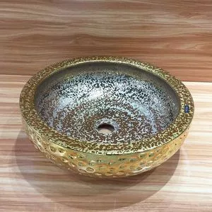 Lavatório redondo de cerâmica dourada lavatório ao ar livre