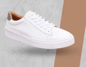 男士皮革运动鞋 - 白色/灰色