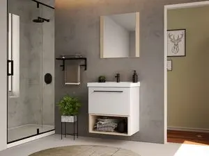 Conjunto de balcão, espelheira e pia para banheiro Gales 60 cm...