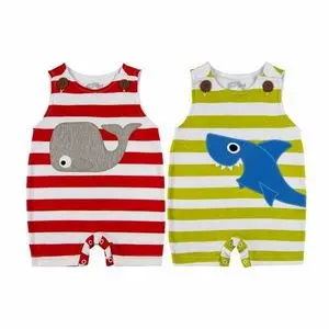 Sleeveless Striped Baby Romper 2 Piece Whale and Shark Set -...