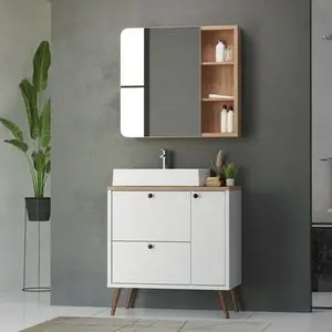 Bathroom Cabinet Set, Mirror and Sink Madrid 80cm