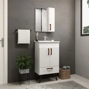 Málaga Set 50cm with legs - countertop, mirror cabinet, and...