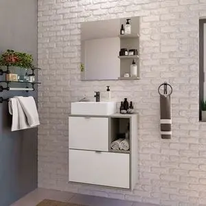 Conjunto de balcão, espelheira e pia para banheiro Nordic 60 cm...