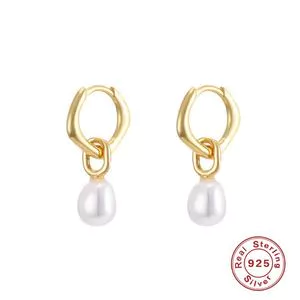 S925 sterling silver zircon pearl earrings worn by women