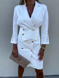 Vestido camisa de manga comprida com gola de terno