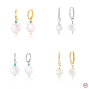 Pendientes de tachuelas de plata de ley S925 Círculo de perlas...