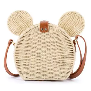 Grass woven bag paper rattan bag cute woven street slanted cross...