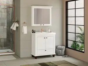 Conjunto de balcão, espelheira e pia para banheiro Valência 80cm