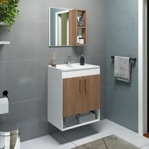 Conjunto de balcão, espelheira e pia para banheiro Verona Branco...