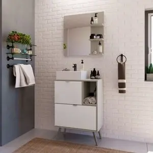 Conjunto de balcão, espelheira e pia para banheiro Nordic 60 cm...