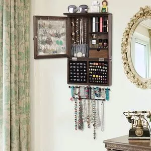 Wooden hanging jewelry storage box Wall hanging jewelry storage...