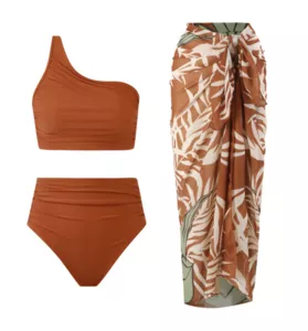Maiô feminino de férias biquíni de três peças + saia blusa