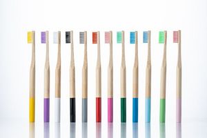 Cepillo de dientes redondo pintado, cepillo de dientes de bambú...