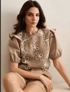 Vestido de verão novo estilo decote redondo floral doce bonito...