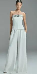 Conjunto de blusa e calça com lantejoulas de alta moda