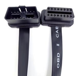 全16pin OBD II OBD2扁平带状延长线公到母延长线，带斜线连接器1英尺，用于诊断工具