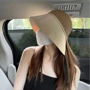 防晒帽子女夏季出游大檐草编水桶帽遮阳帽