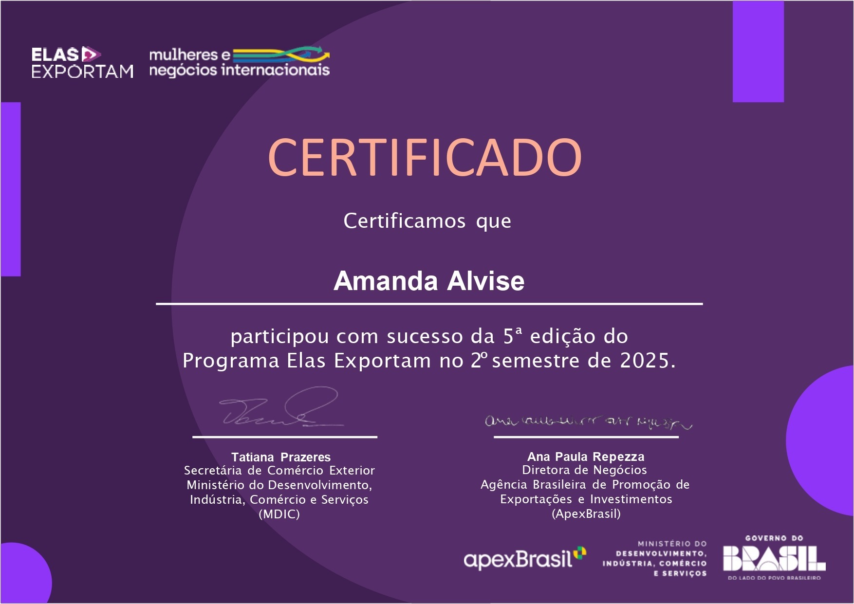 Certificado de Mentoria - Elas Exportam APEX